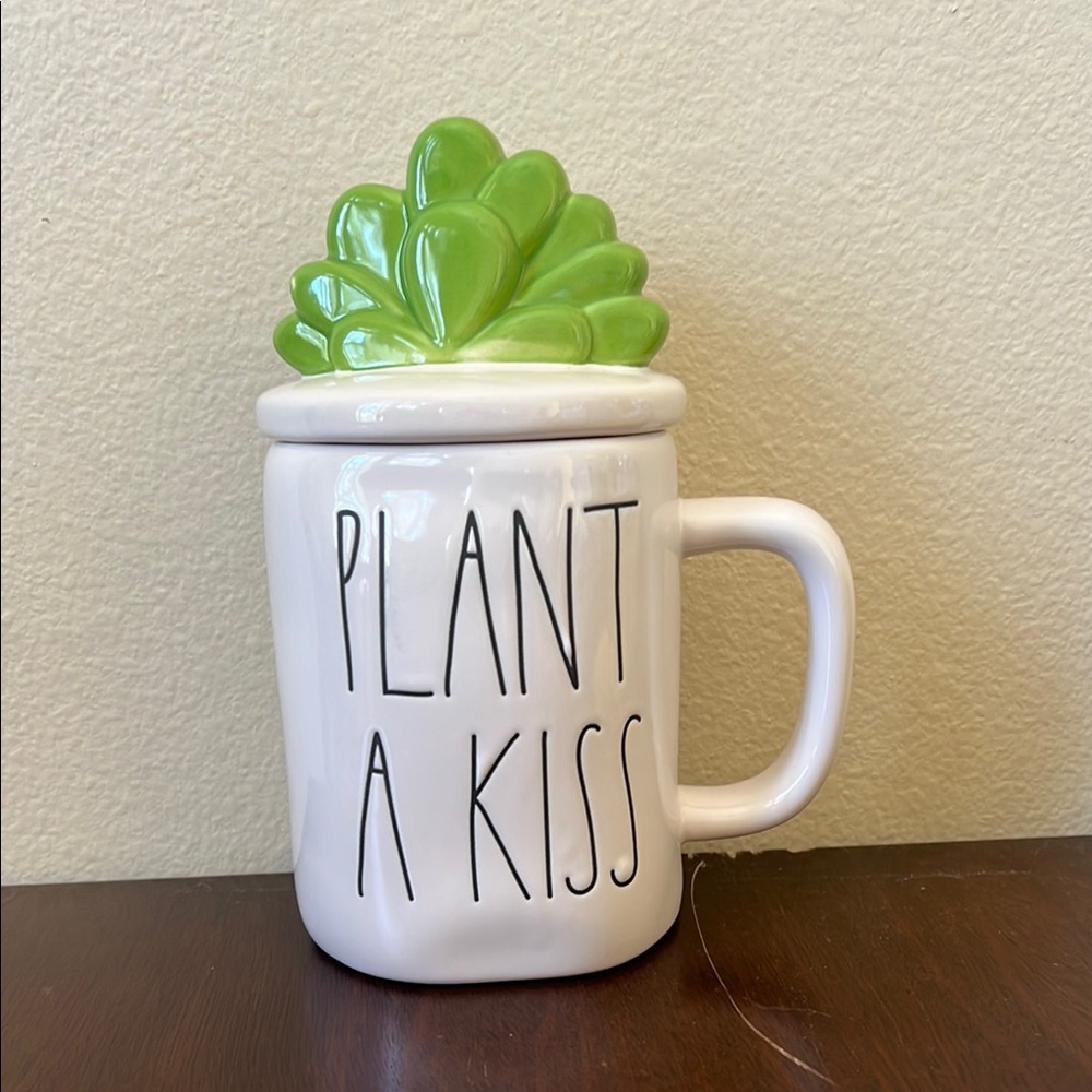 Rae Dunn 'Plant A Kiss' Mug with Green Succulent Lid